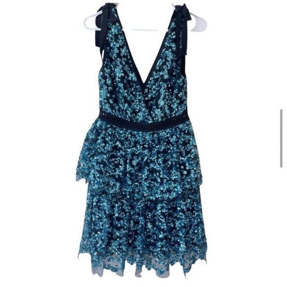 SELF-PORTRAIT openwork detail sequined flounced Tiered mini dress women’s 2 NWT - Picture 7 of 12